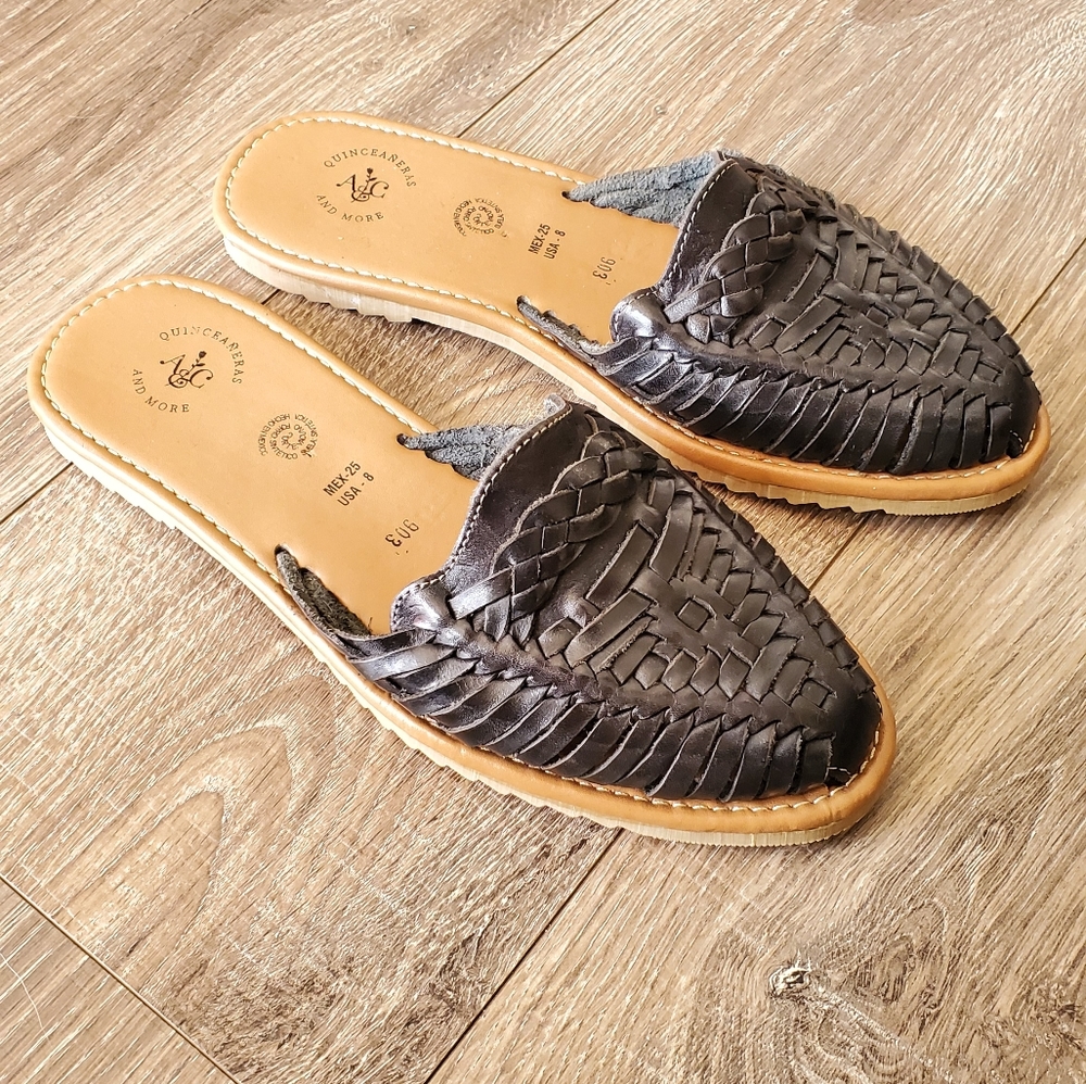 Mexican style huarache mules / black mules/ leather mules